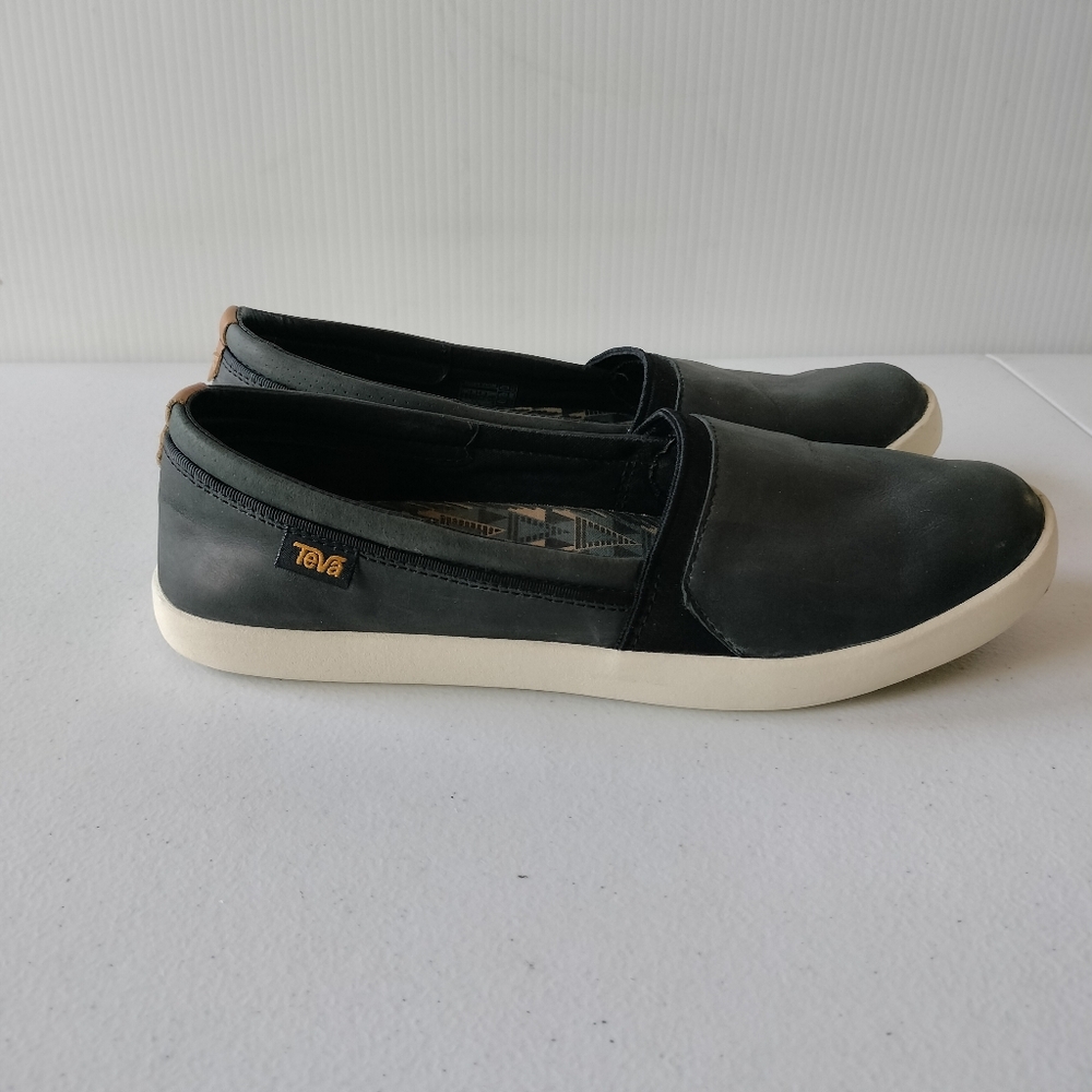 Teva Black Slip-On Flats with Cream Sole